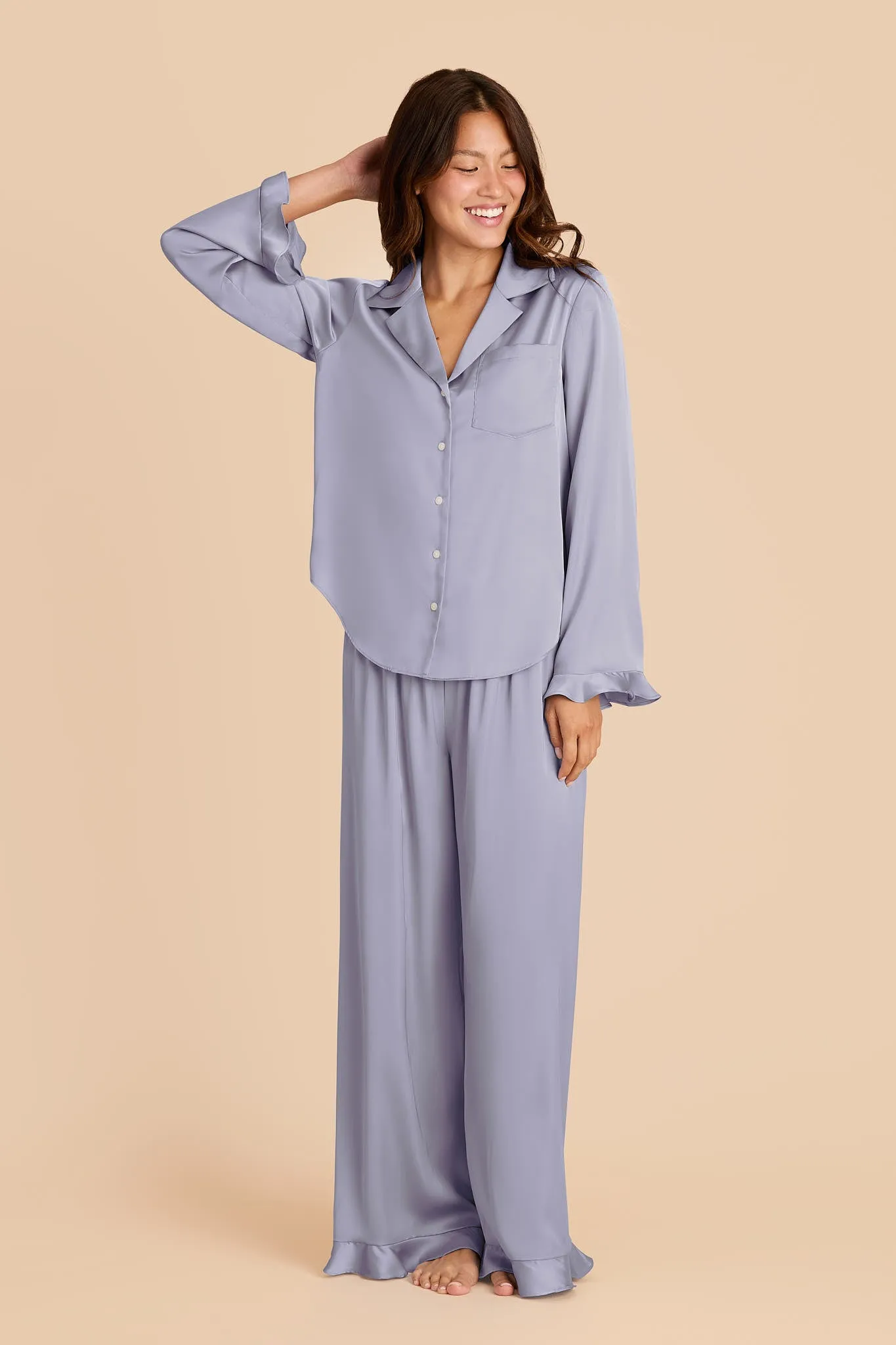 Esther Ruffled Long Sleeve Pajama Set - Dusty Blue sold by Birdy Grey product image thumbnail 3