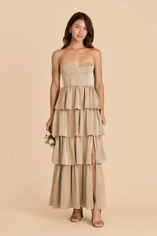 Lola Matte Satin Dress - Gold sold by Birdy Grey