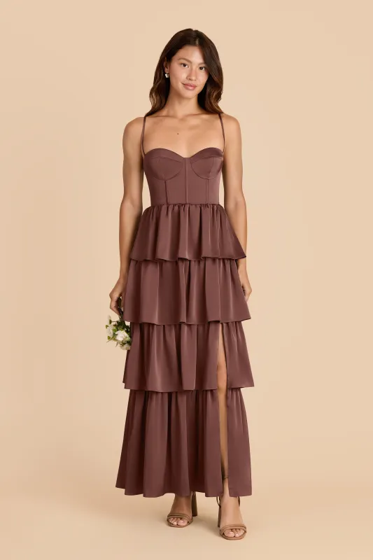 Lola Matte Satin Dress - Chocolate Brown sold by Birdy Grey