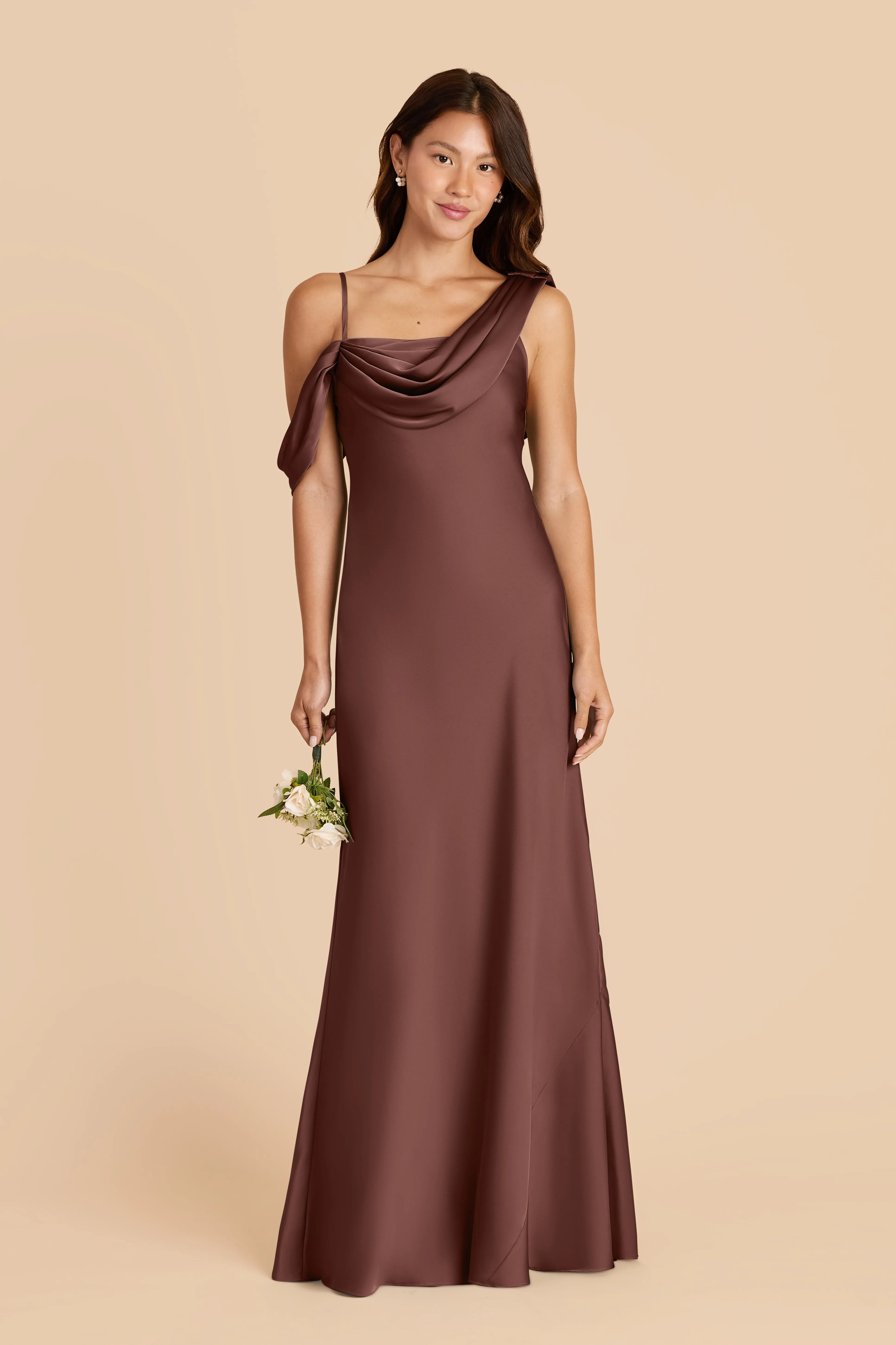 Freya Matte Satin Dress - Chocolate Brown sold by Birdy Grey