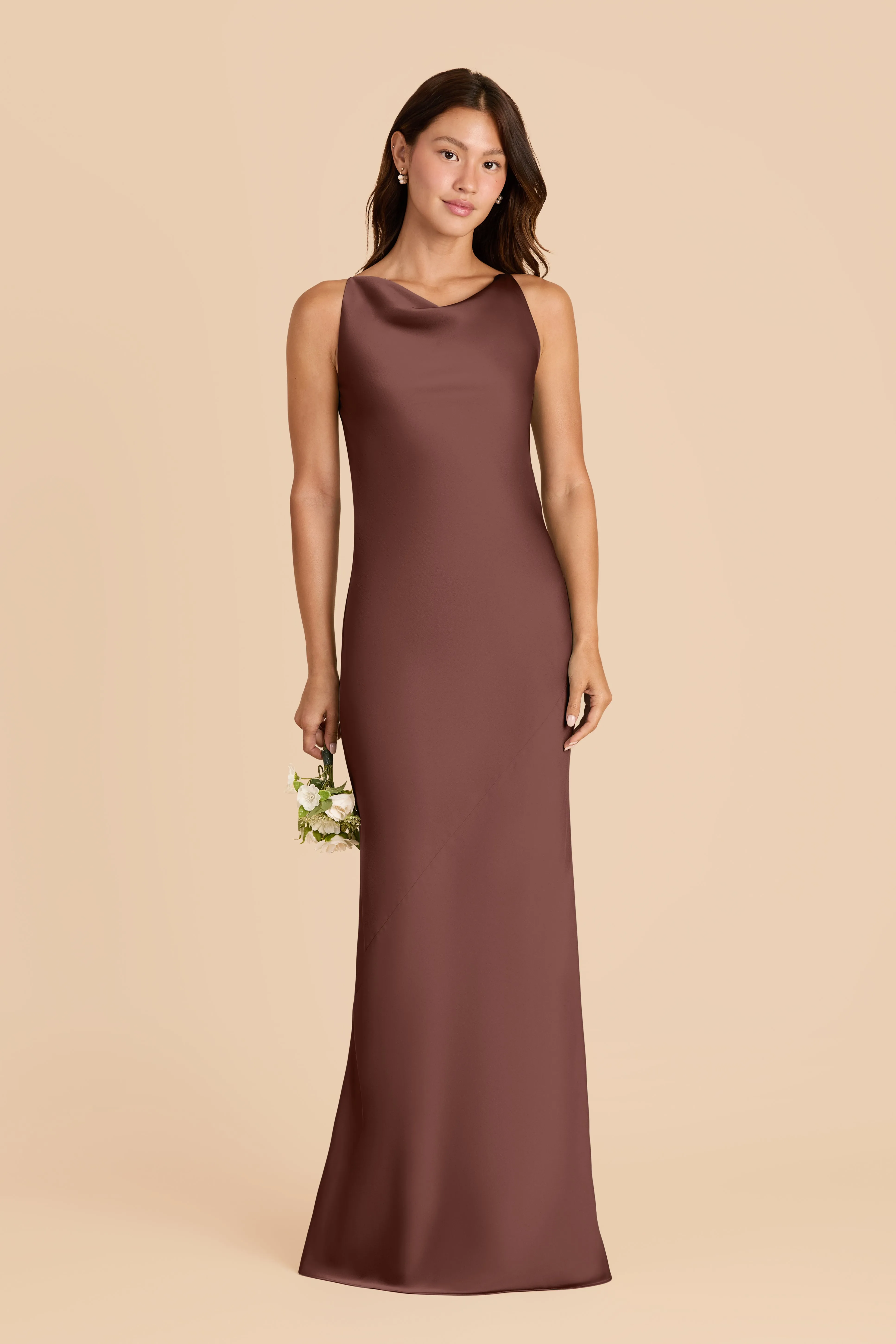Destiny Matte Satin Dress - Chocolate Brown sold by Birdy Grey product image thumbnail 2