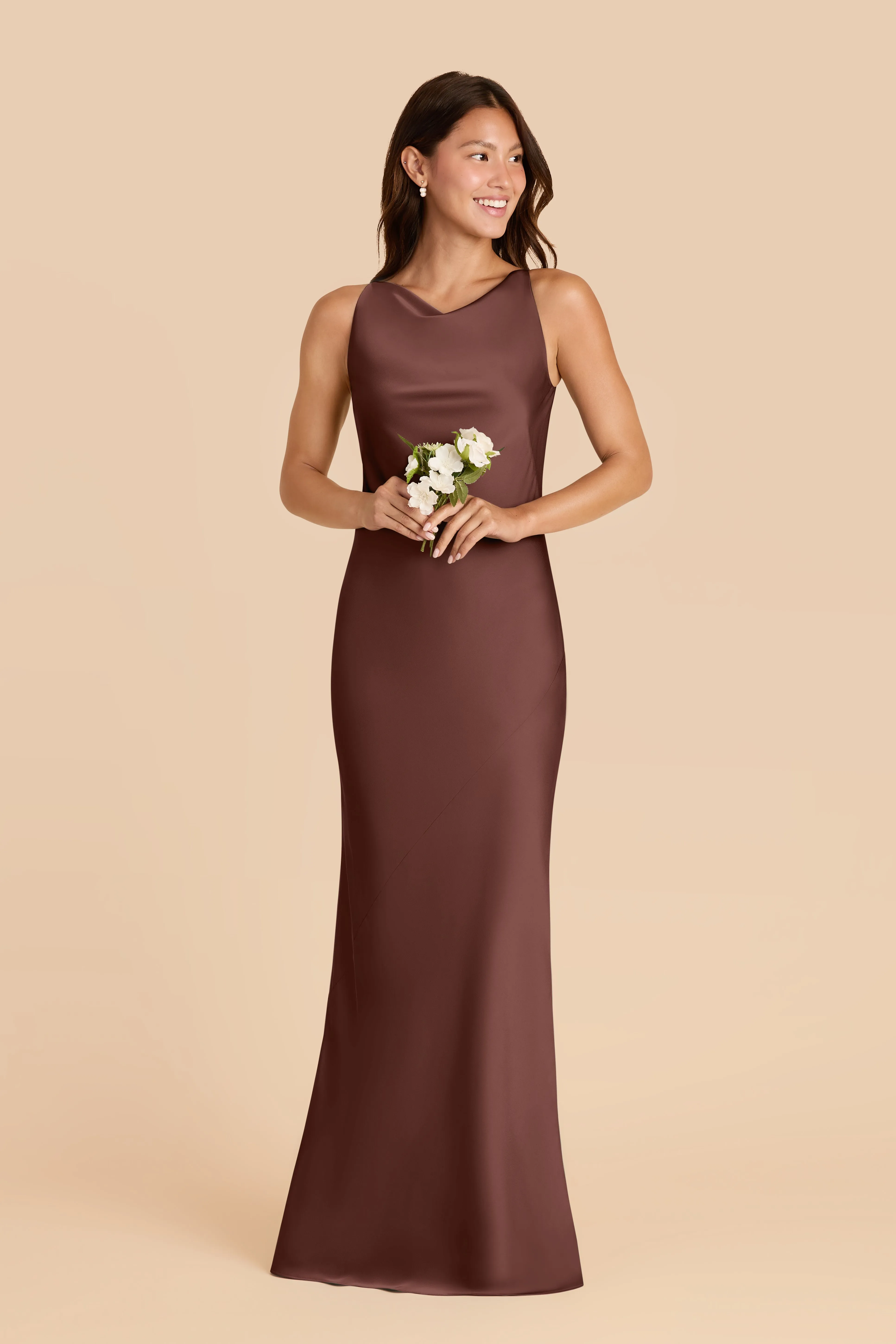 Destiny Matte Satin Dress - Chocolate Brown sold by Birdy Grey
