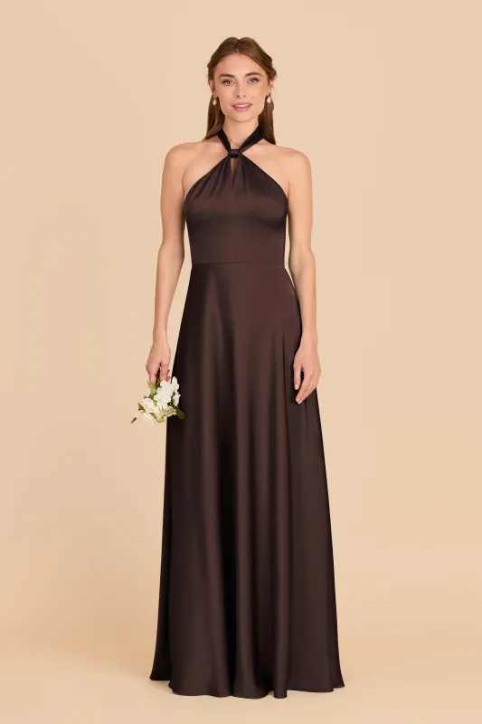 Monica Matte Satin Dress - Espresso sold by Birdy Grey