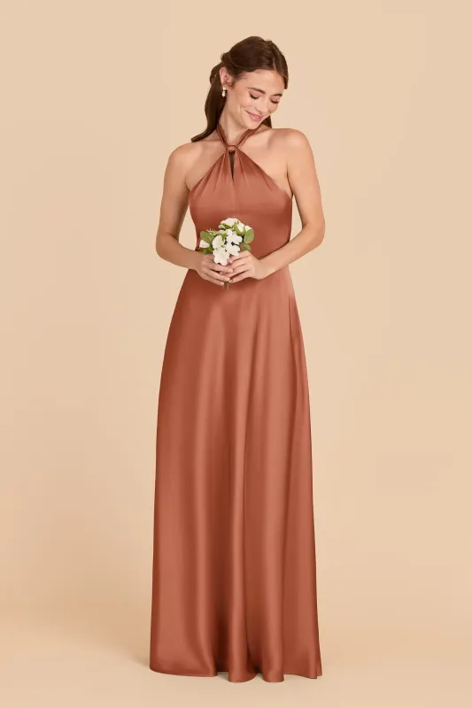Monica Matte Satin Dress - Terracotta sold by Birdy Grey
