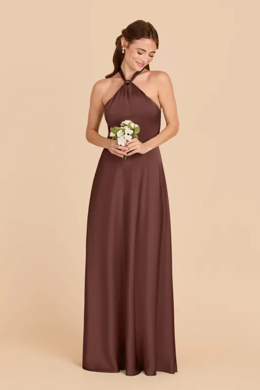 Monica Matte Satin Dress - Chocolate Brown sold by Birdy Grey