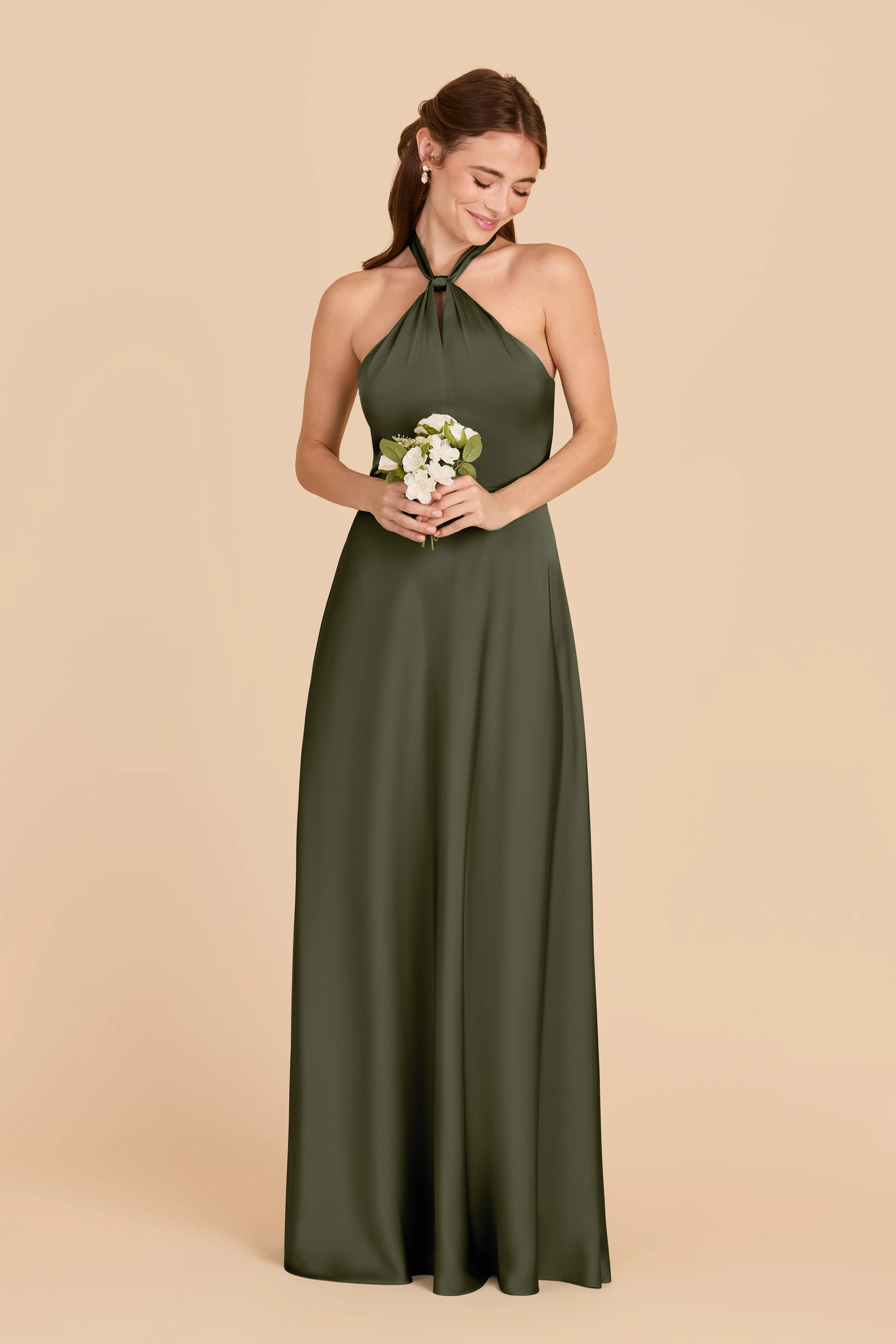 Monica Matte Satin Dress - Olive sold by Birdy Grey