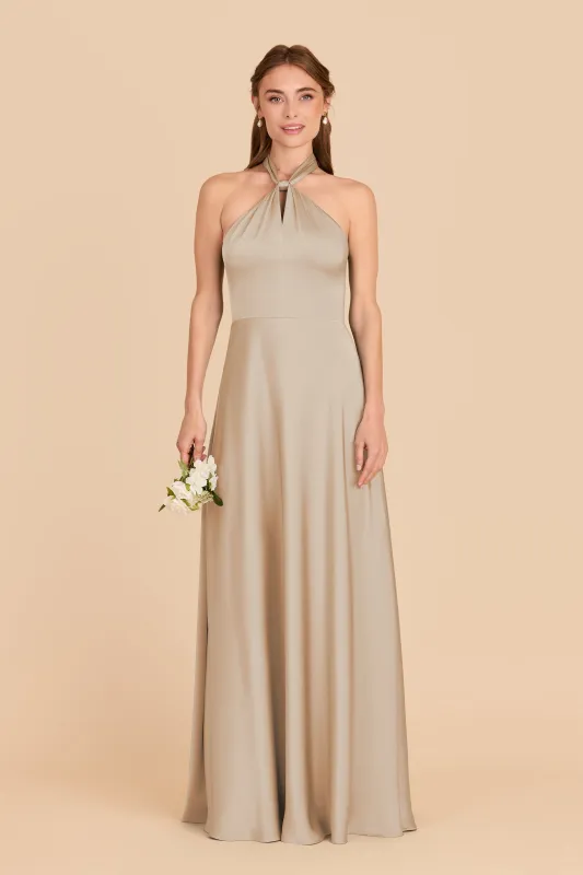 Monica Matte Satin Dress - Neutral Champagne sold by Birdy Grey