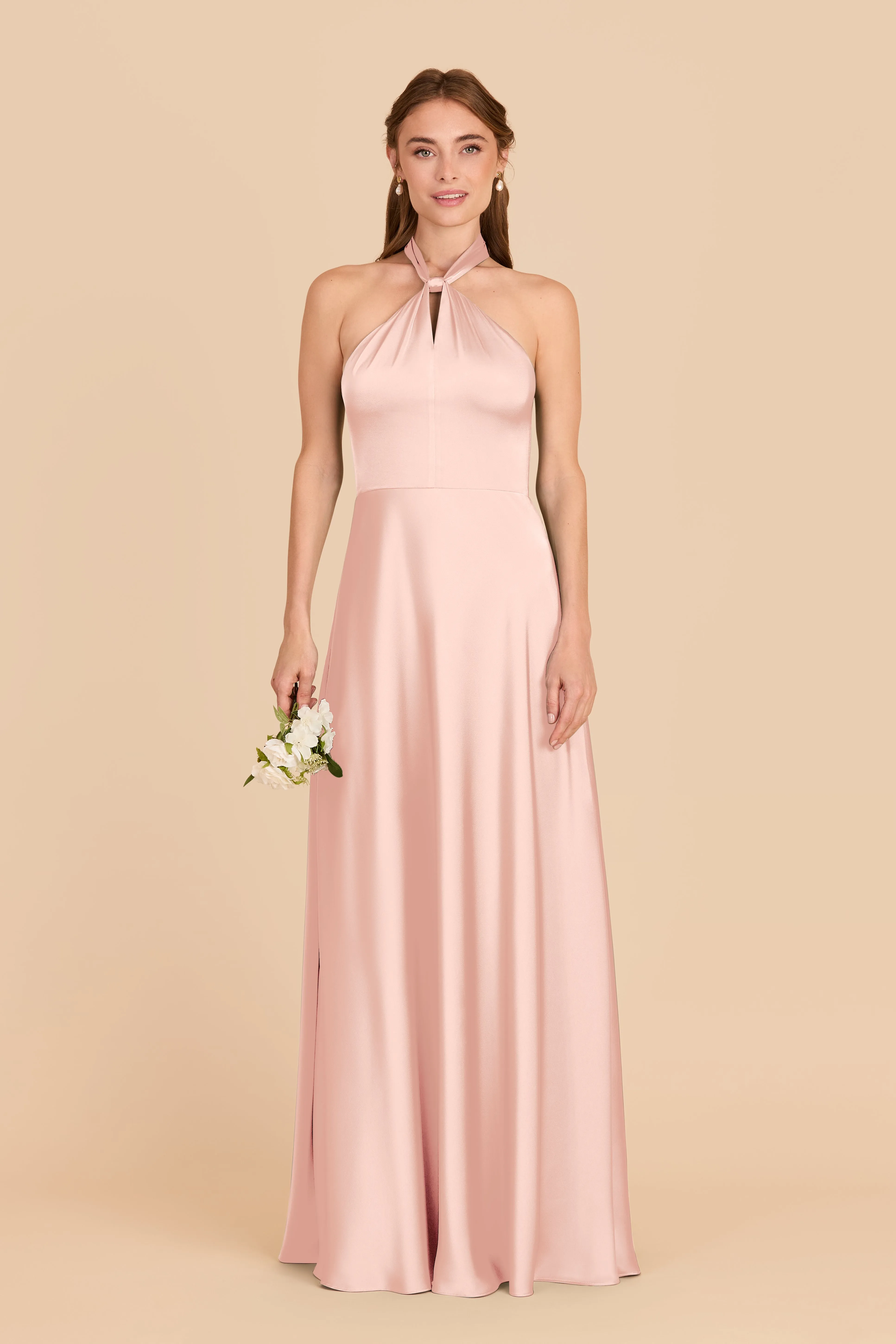 Monica Matte Satin Dress - Blush Pink sold by Birdy Grey