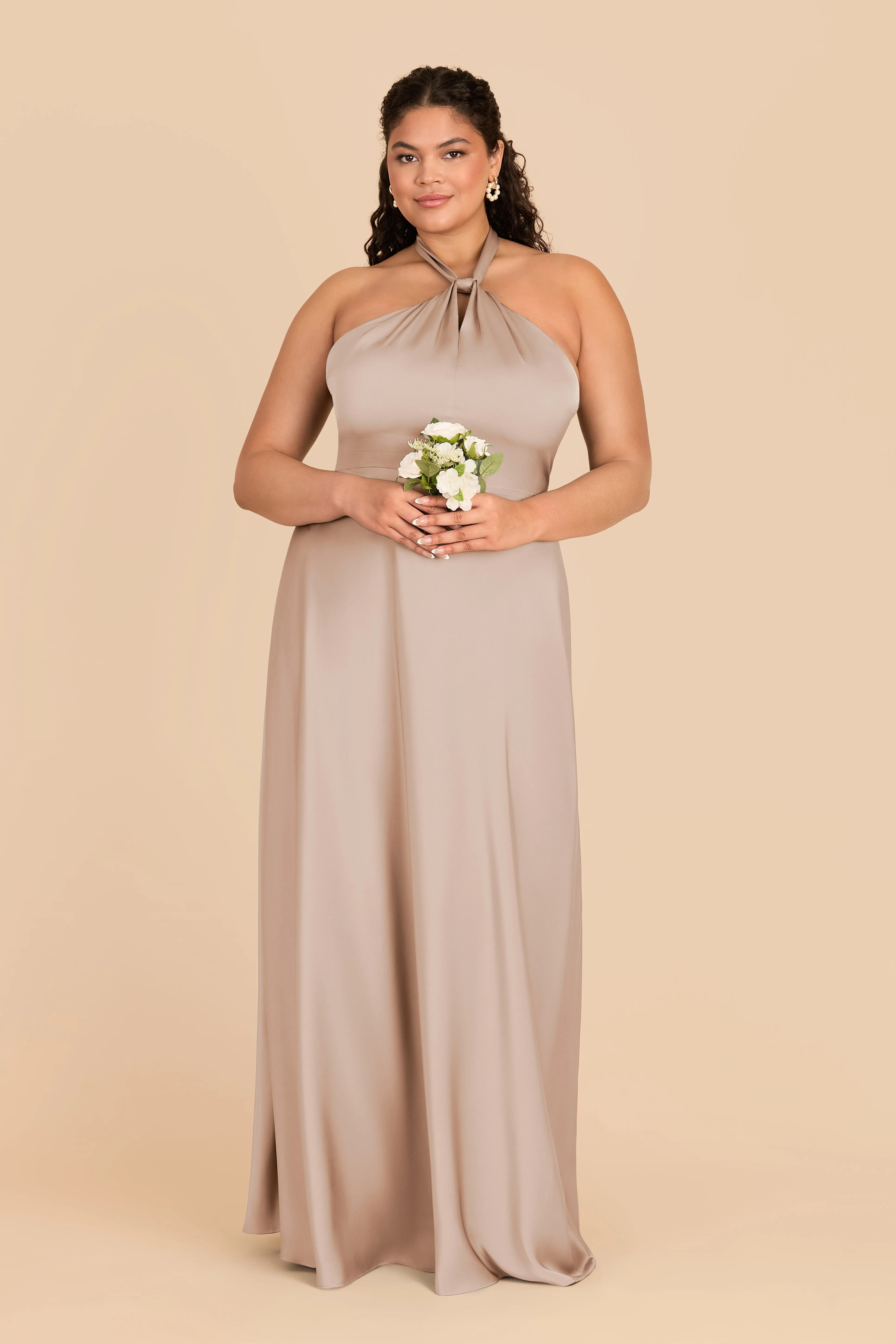 Monica Matte Satin Dress - Taupe sold by Birdy Grey product image thumbnail 2