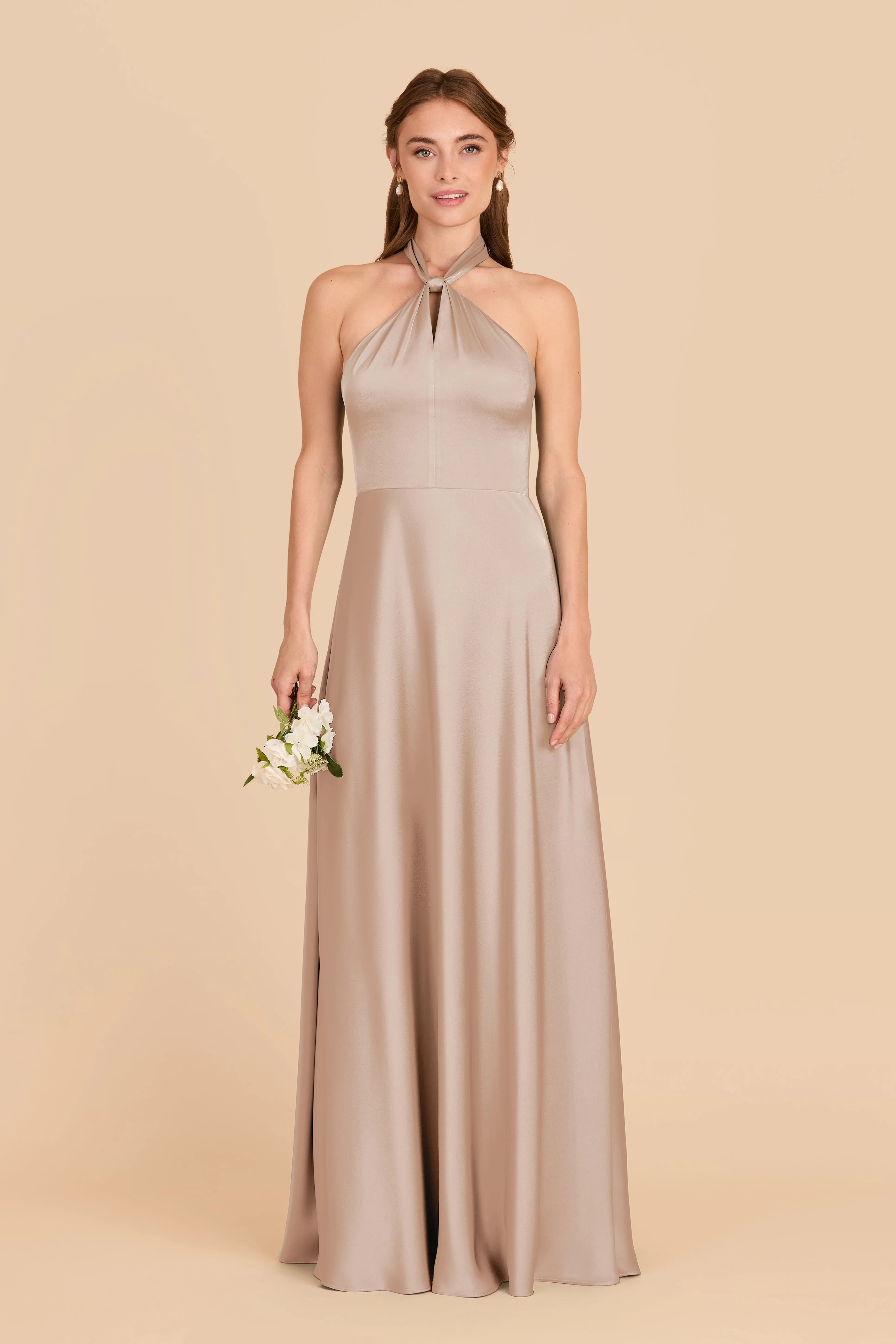 Monica Matte Satin Dress - Taupe sold by Birdy Grey product image thumbnail 3