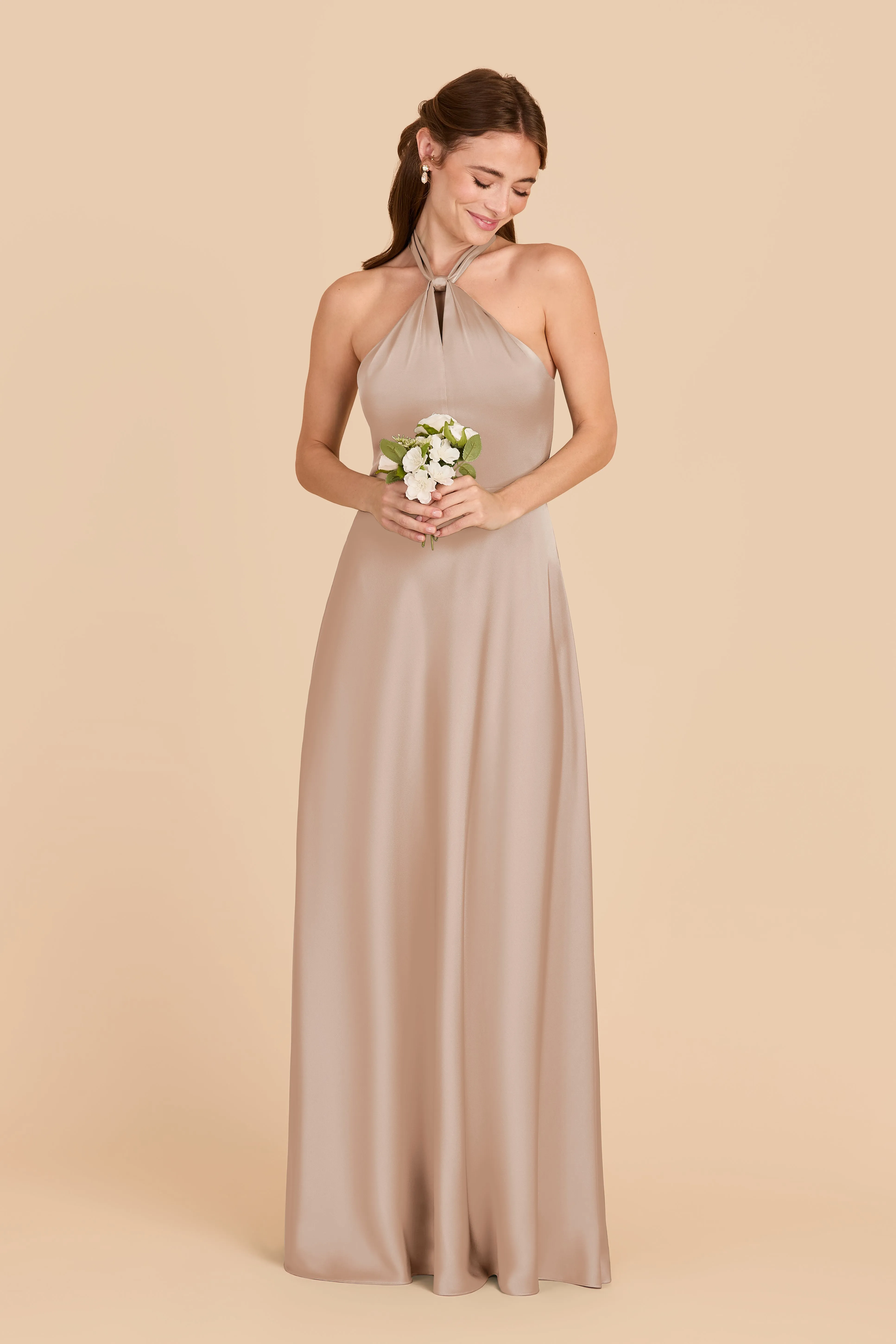Monica Matte Satin Dress - Taupe sold by Birdy Grey