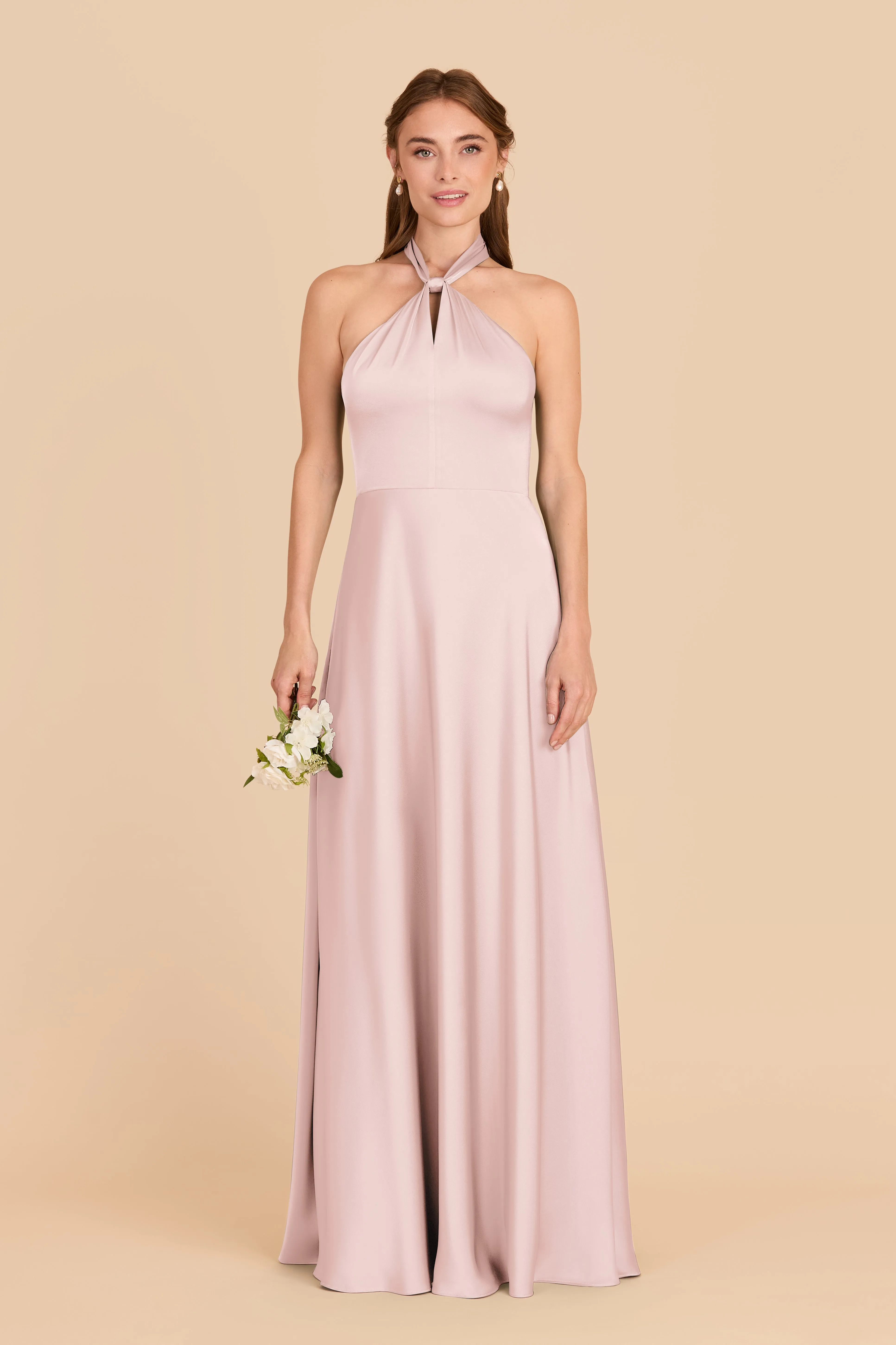 Monica Matte Satin Dress - Pale Blush sold by Birdy Grey