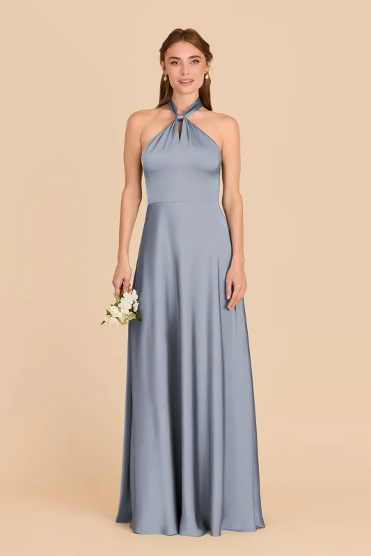 Monica Matte Satin Dress - Dusty Blue sold by Birdy Grey
