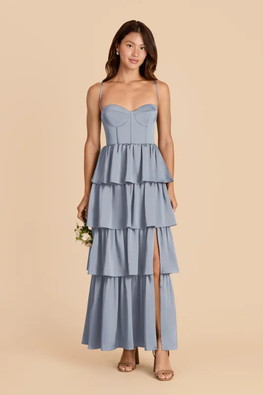 Lola Matte Satin Dress - Dusty Blue sold by Birdy Grey