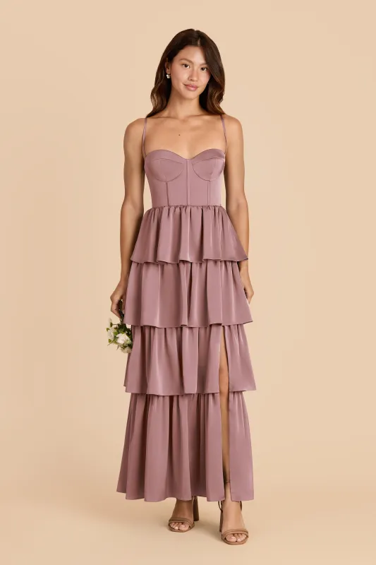 Lola Matte Satin Dress - Dark Mauve sold by Birdy Grey