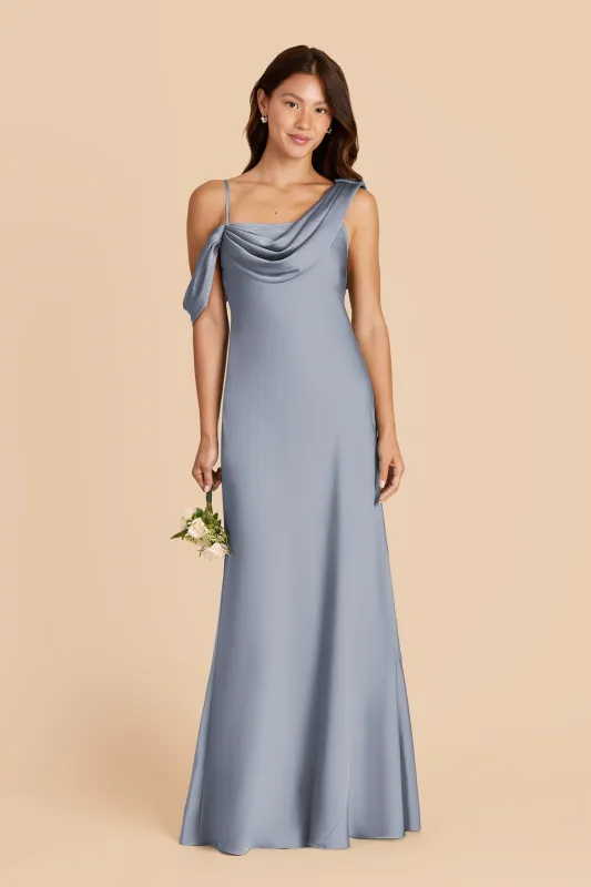 Freya Matte Satin Dress - Dusty Blue sold by Birdy Grey