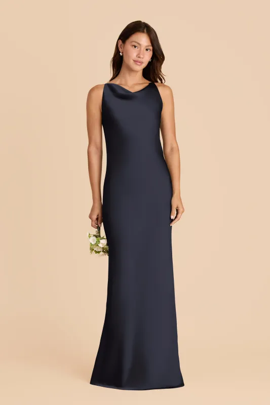 Destiny Matte Satin Dress - Navy sold by Birdy Grey