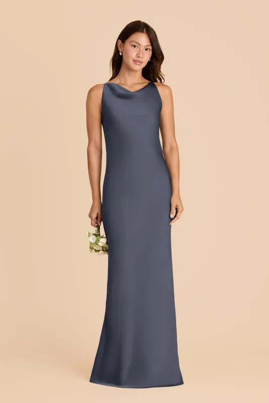 Destiny Matte Satin Dress - Dusk Blue sold by Birdy Grey