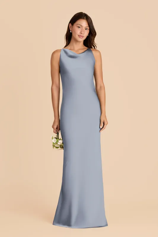 Destiny Matte Satin Dress - Dusty Blue sold by Birdy Grey