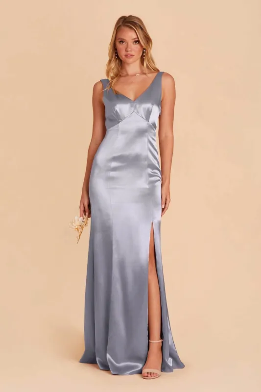 Gloria Shiny Satin Dress - Dusty Blue sold by Birdy Grey