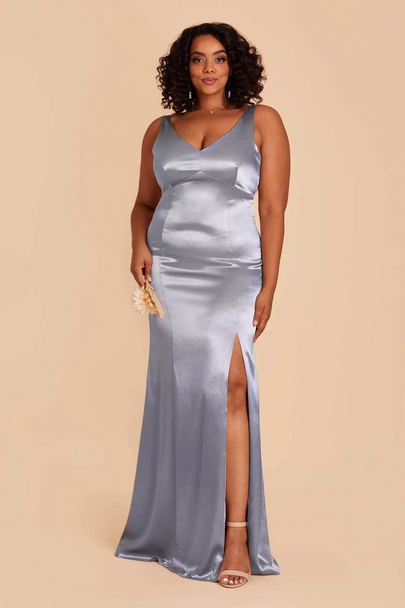 Gloria Shiny Satin Dress - Dusty Blue sold by Birdy Grey product image thumbnail 2