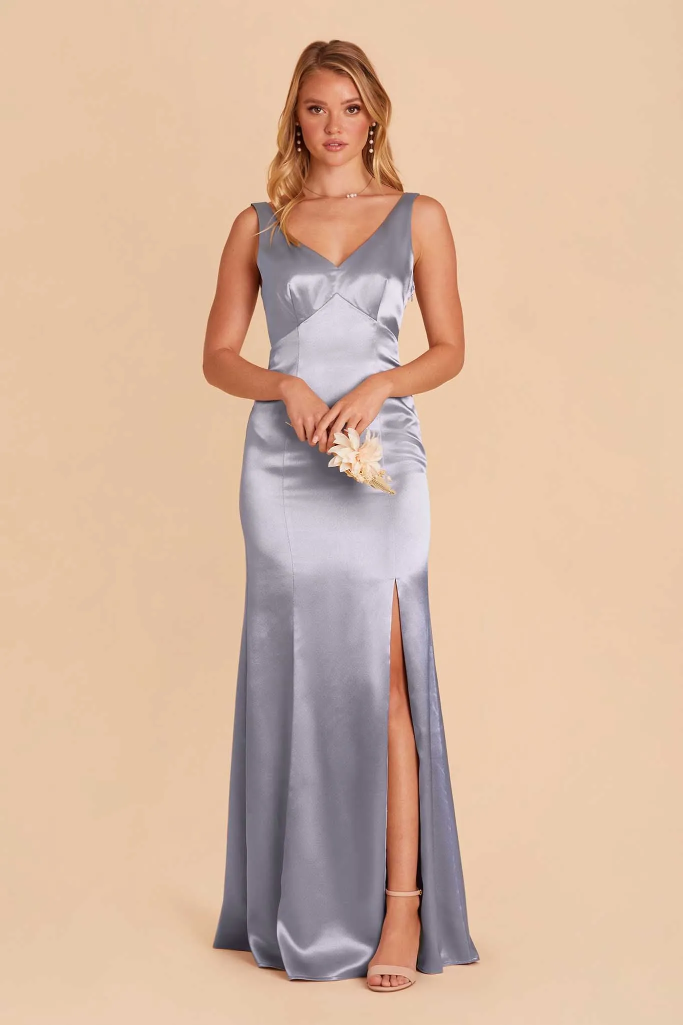 Gloria Shiny Satin Dress - Dusty Blue sold by Birdy Grey product image thumbnail 4