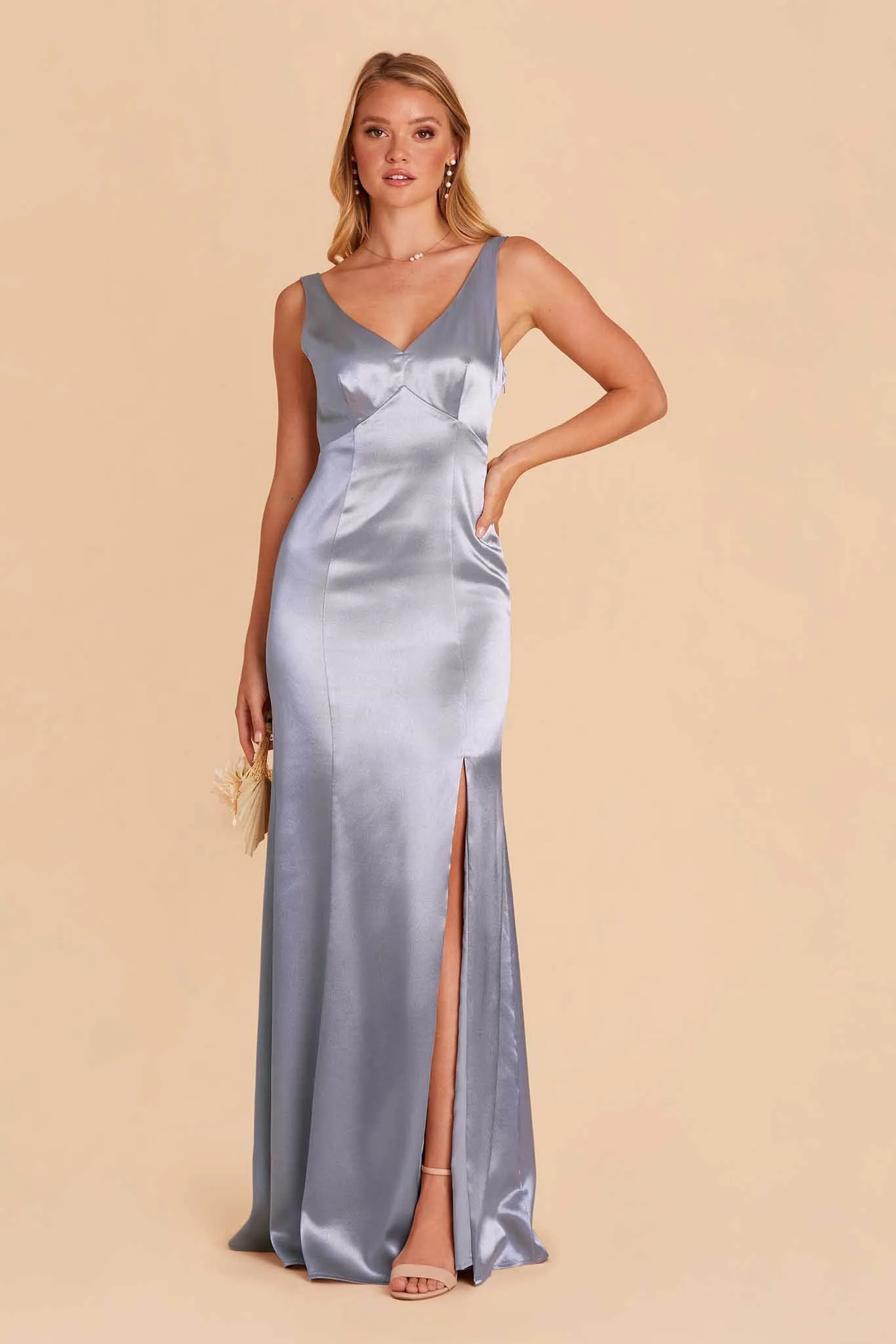 Gloria Shiny Satin Dress - Dusty Blue sold by Birdy Grey product image thumbnail 3