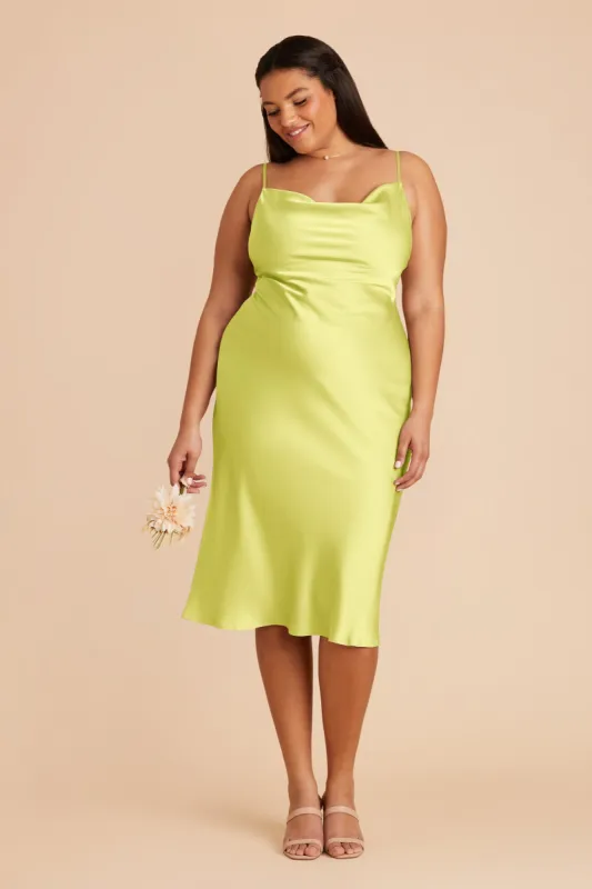 Lisa Matte Satin Midi Dress - Chartreuse sold by Birdy Grey