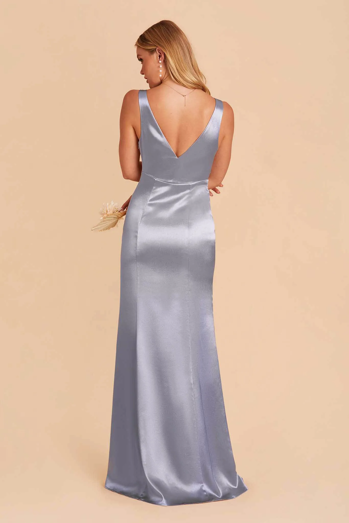 Gloria Shiny Satin Dress - Dusty Blue sold by Birdy Grey product image thumbnail 5