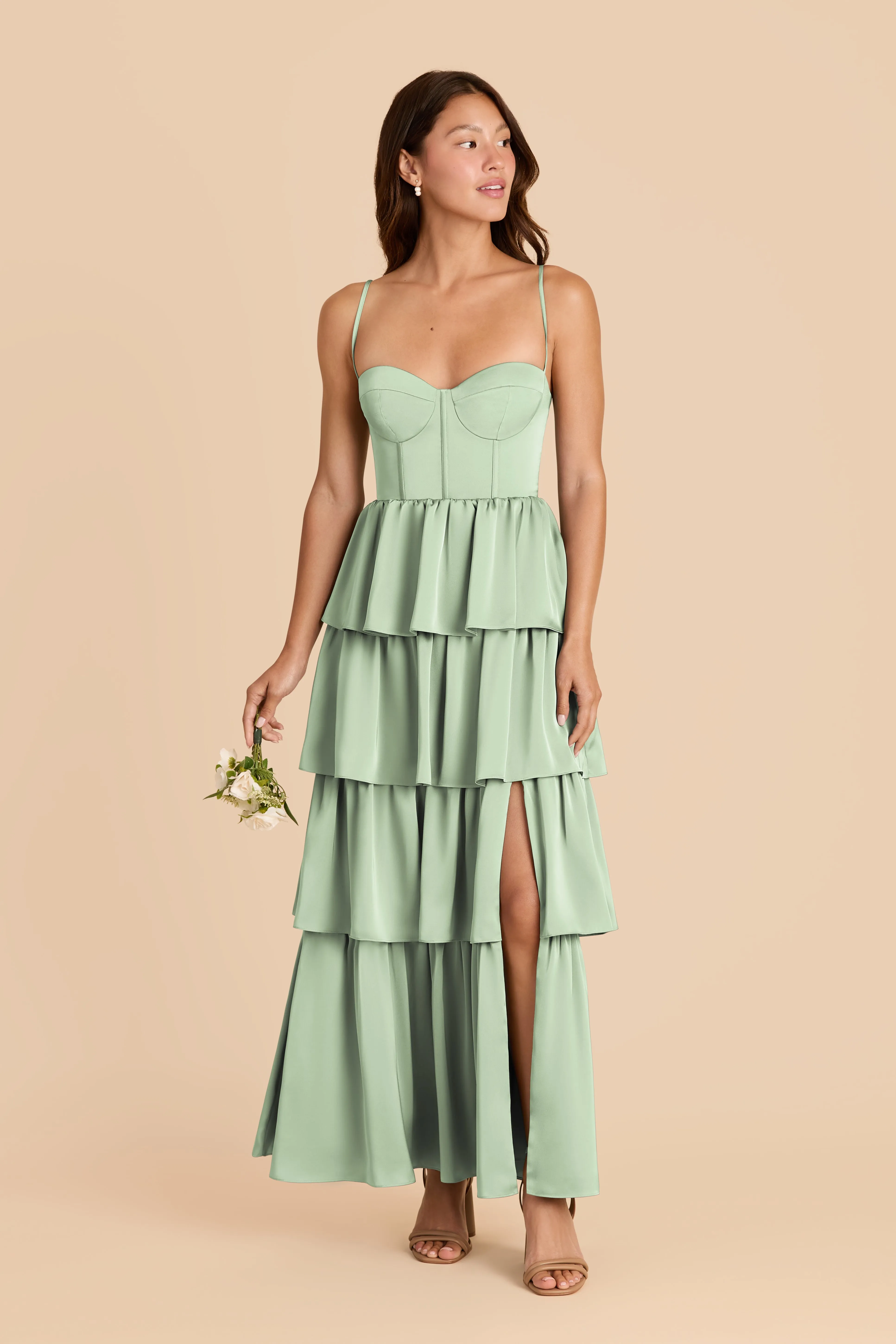 Lola Matte Satin Dress - Pistachio sold by Birdy Grey