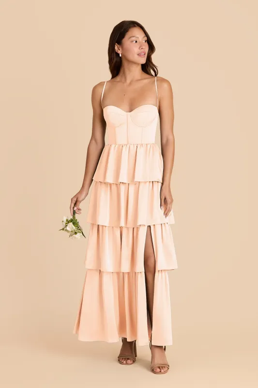 Lola Matte Satin Dress - Peach Cream sold by Birdy Grey