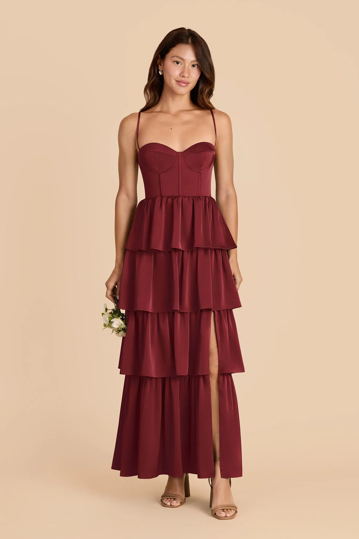 Lola Matte Satin Dress - Burgundy sold by Birdy Grey