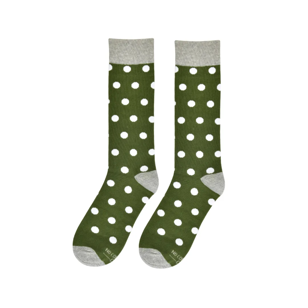 Olive Green with White Polka Dot Socks by No Cold Feet sold by Birdy Grey product image thumbnail 2