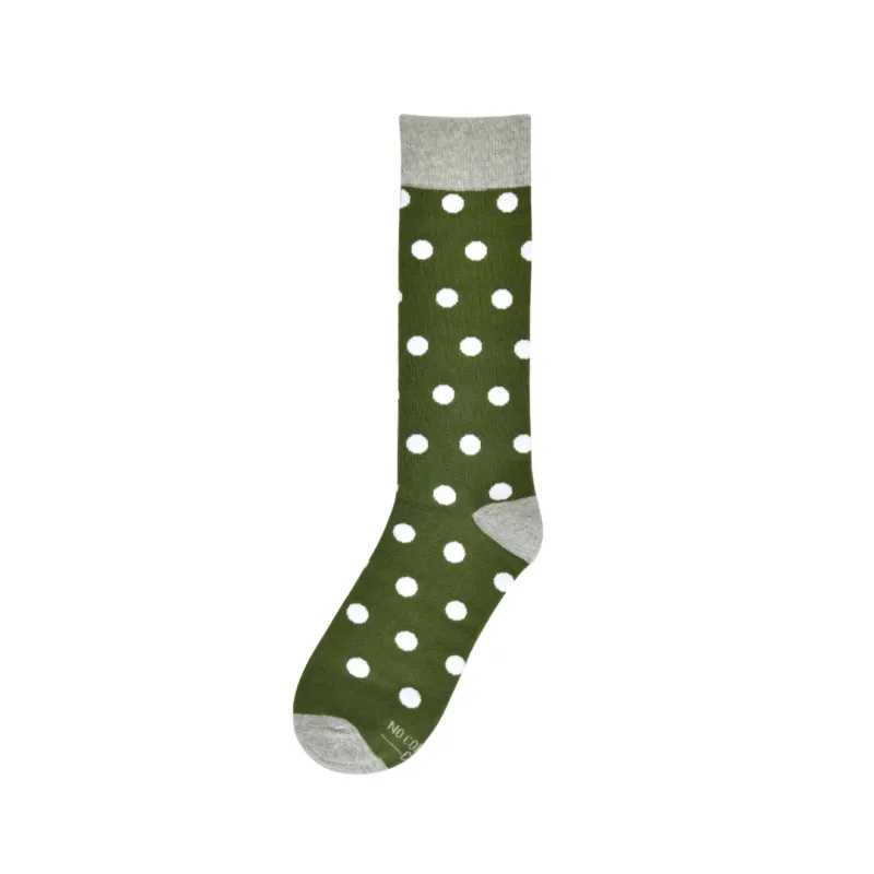 Olive Green with White Polka Dot Socks by No Cold Feet sold by Birdy Grey