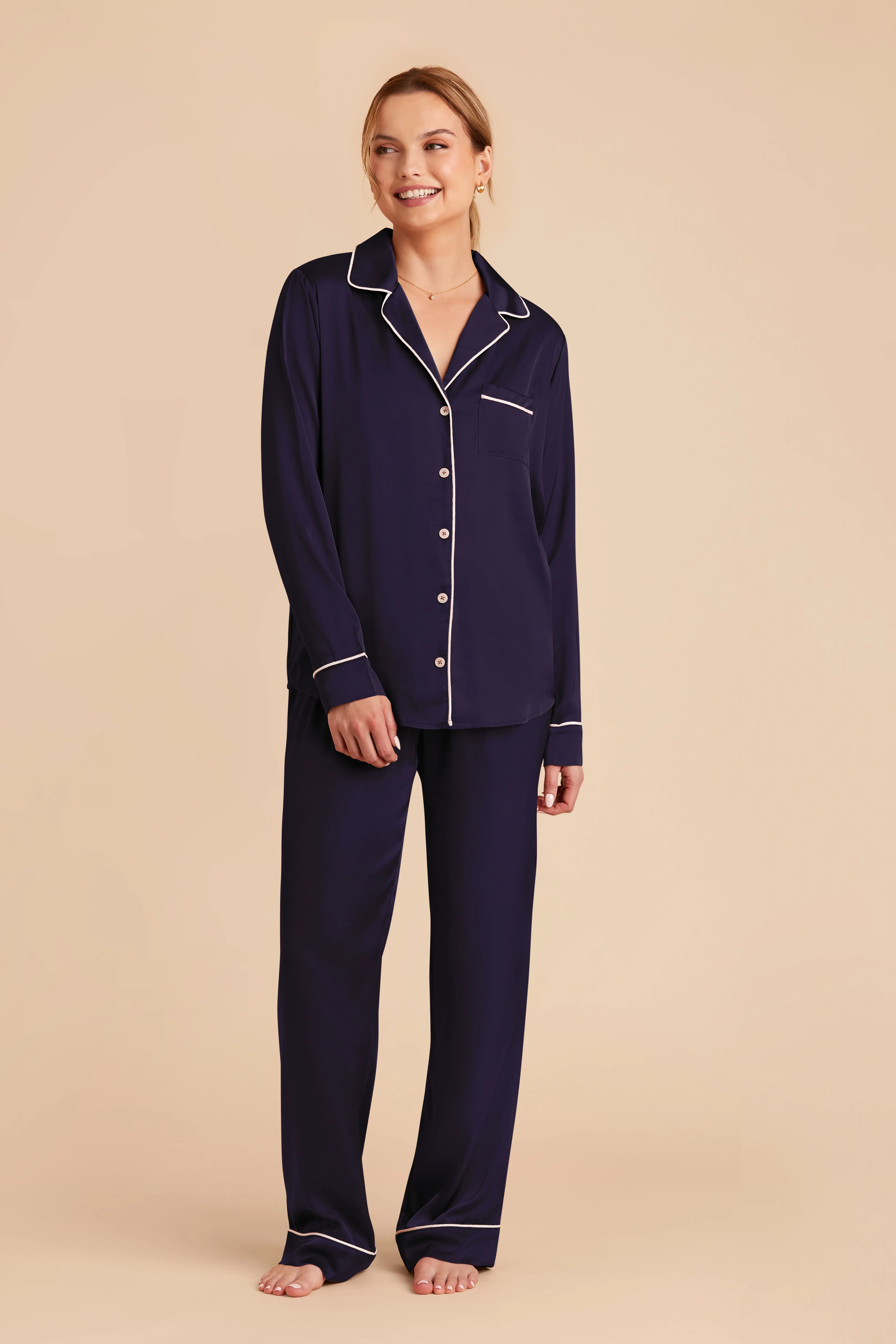 Jonny Satin Long Sleeve Pajama and Pants Set - Navy sold by Birdy Grey product image thumbnail 4