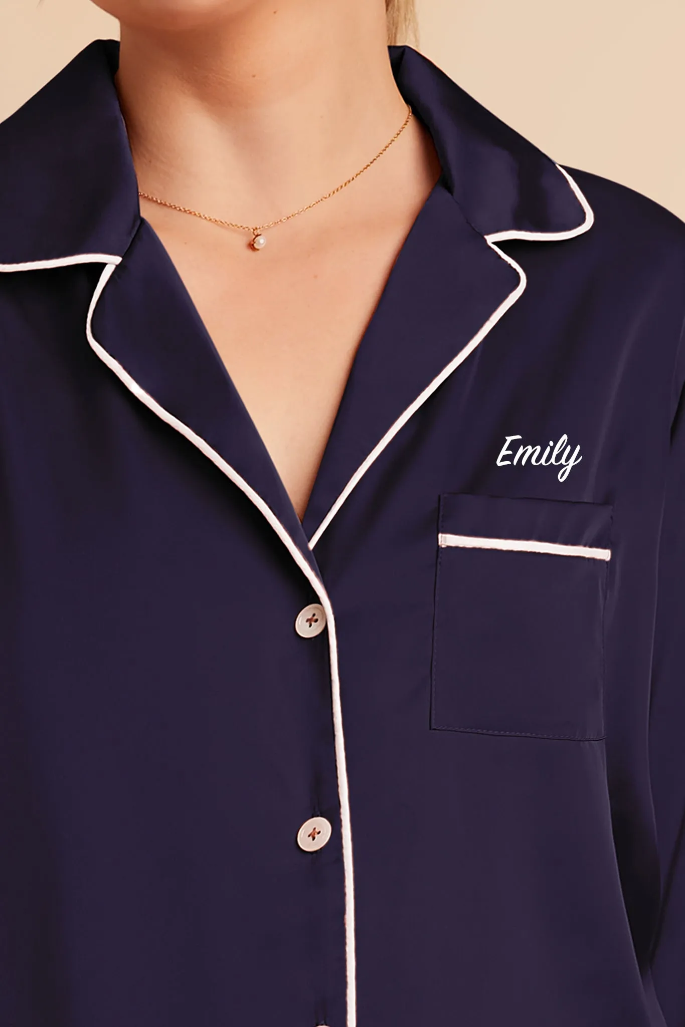 Jonny Satin Long Sleeve Pajama and Pants Set - Navy sold by Birdy Grey product image thumbnail 2