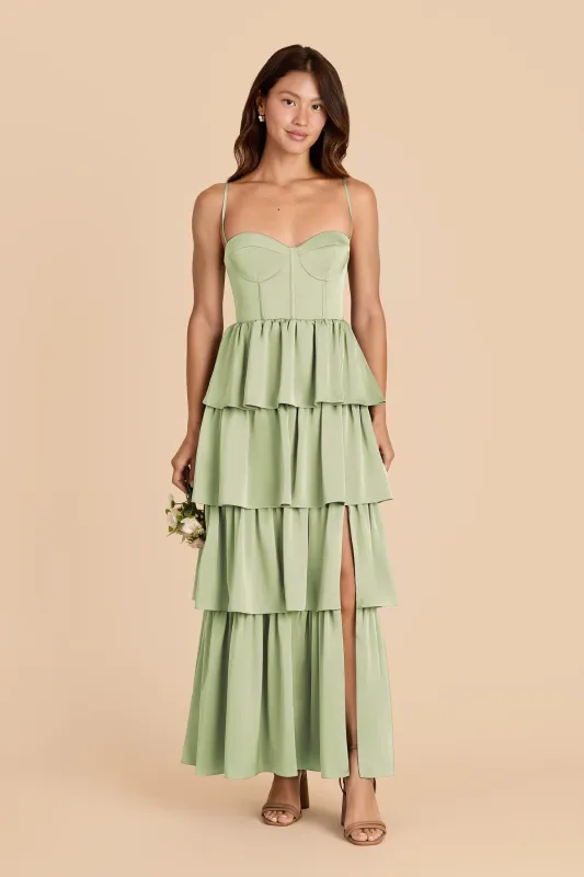 Lola Matte Satin Dress - Pale Pistachio sold by Birdy Grey