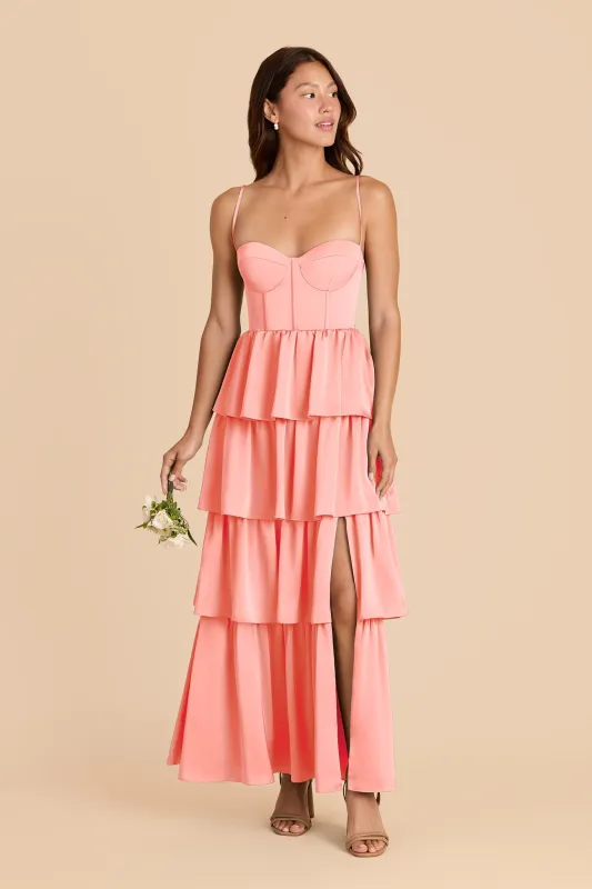 Lola Matte Satin Dress - Coral Pink sold by Birdy Grey