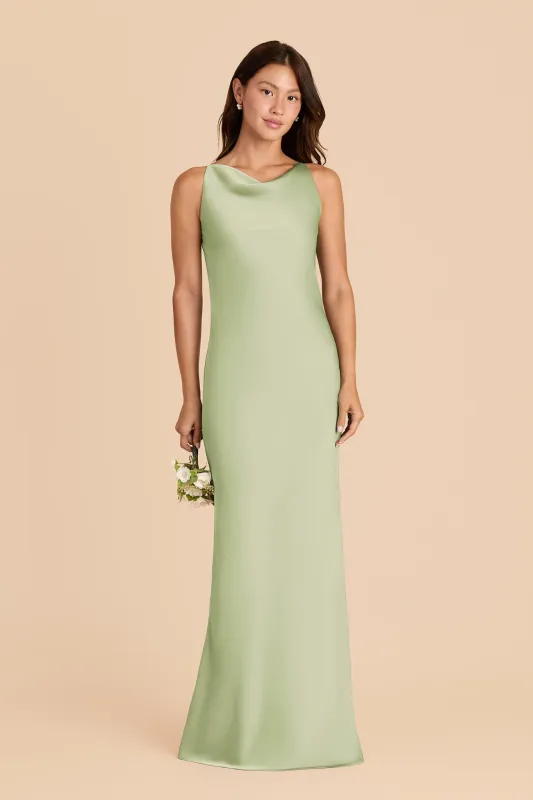 Destiny Matte Satin Dress - Pale Pistachio sold by Birdy Grey