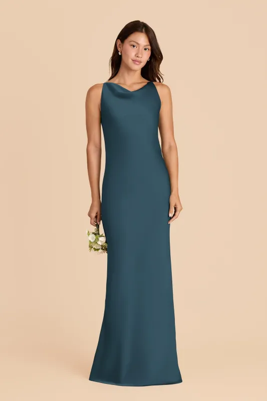 Destiny Matte Satin Dress - Dark Teal sold by Birdy Grey