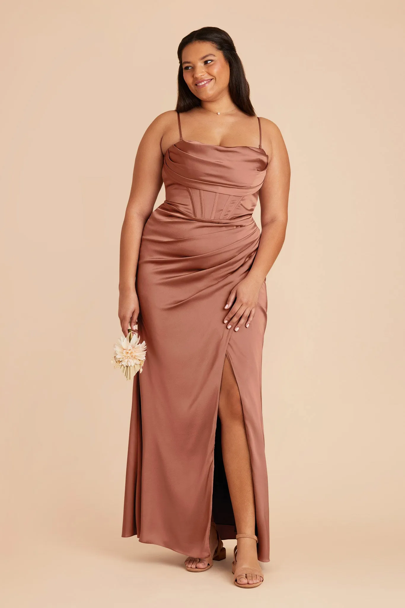 Carrie Matte Satin Dress - Desert Rose sold by Birdy Grey