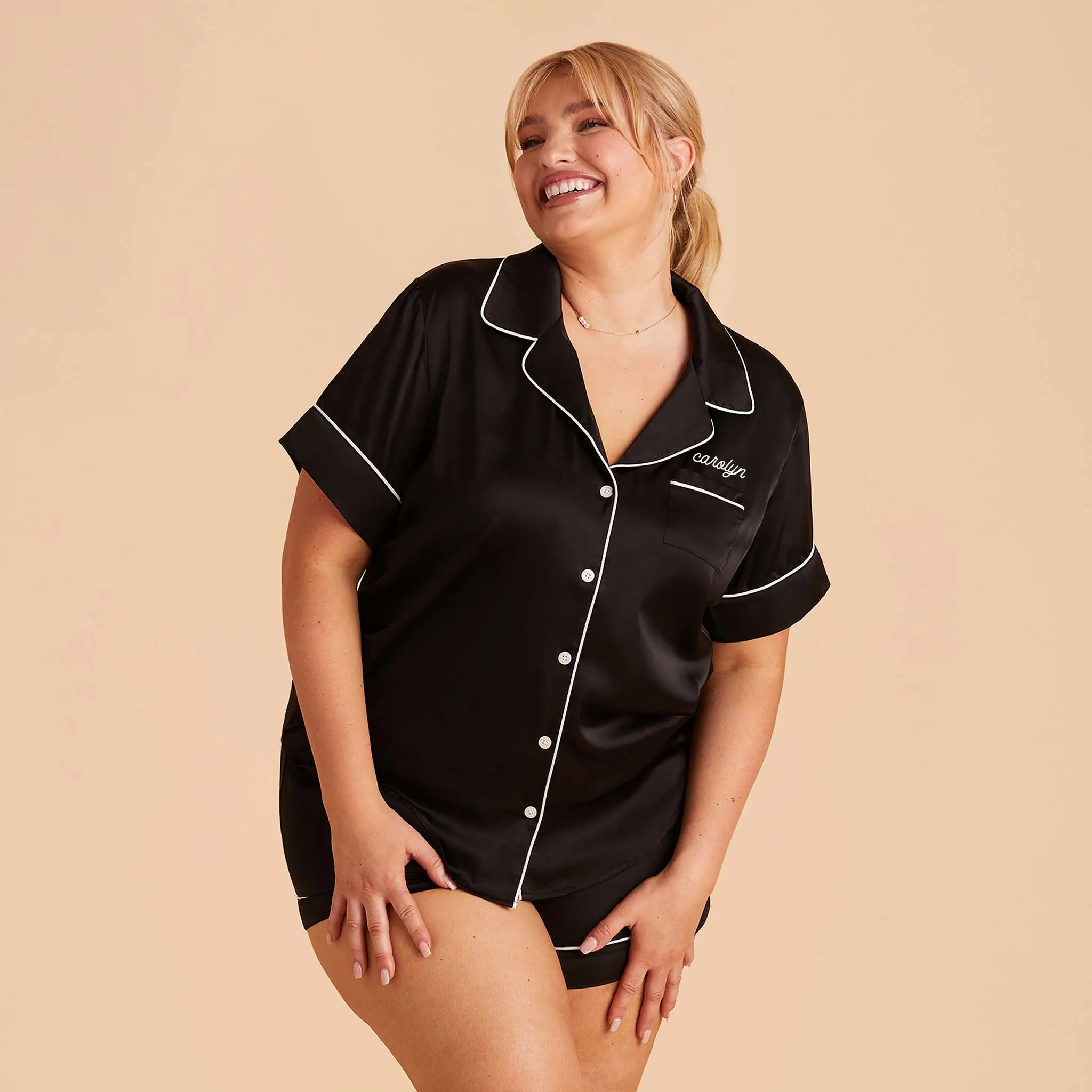 Jonny Satin Short Sleeve Pajama Top - Black sold by Birdy Grey product image thumbnail 2