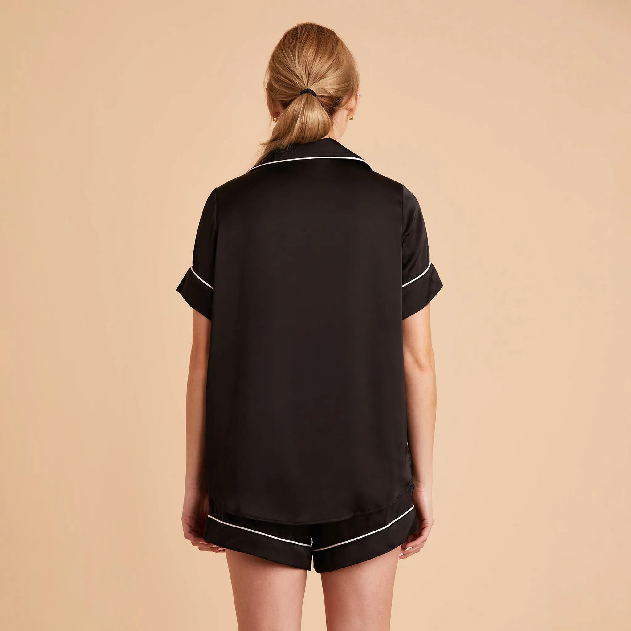 Jonny Satin Short Sleeve Pajama Top - Black sold by Birdy Grey product image thumbnail 4