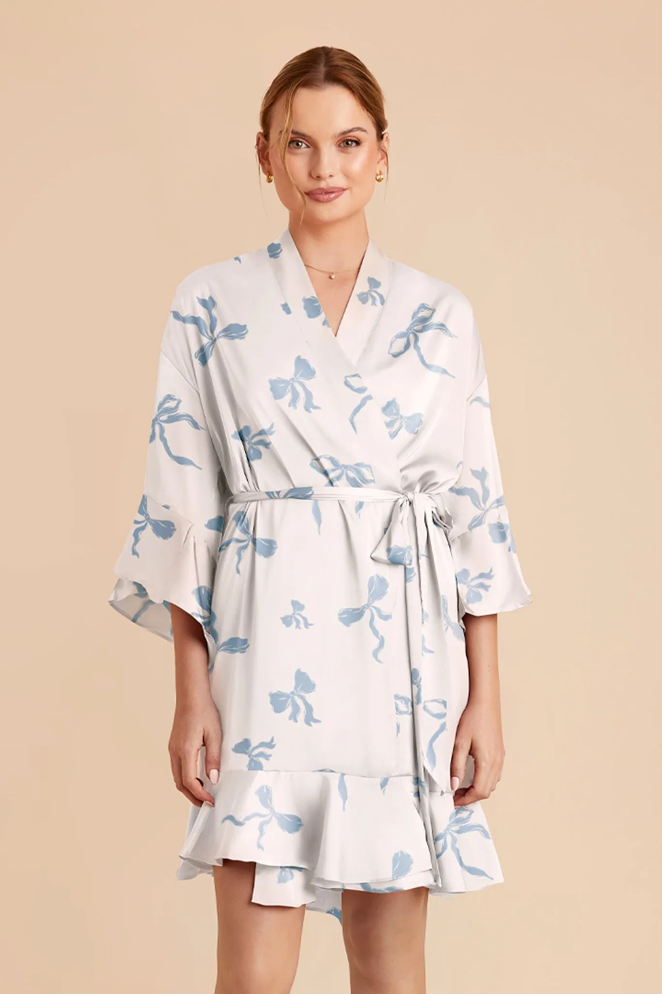 Kenny Satin Print Robe - Ivory Bows sold by Birdy Grey product image thumbnail 3