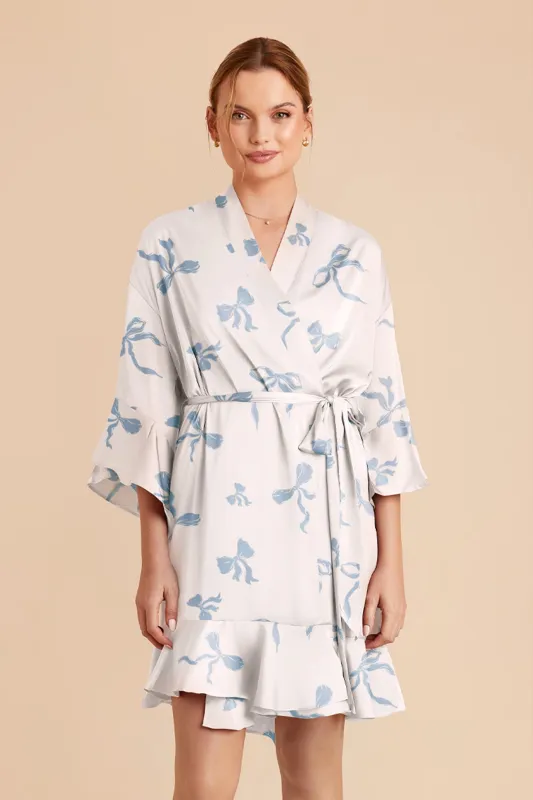 Kenny Satin Print Robe - Ivory Bows sold by Birdy Grey