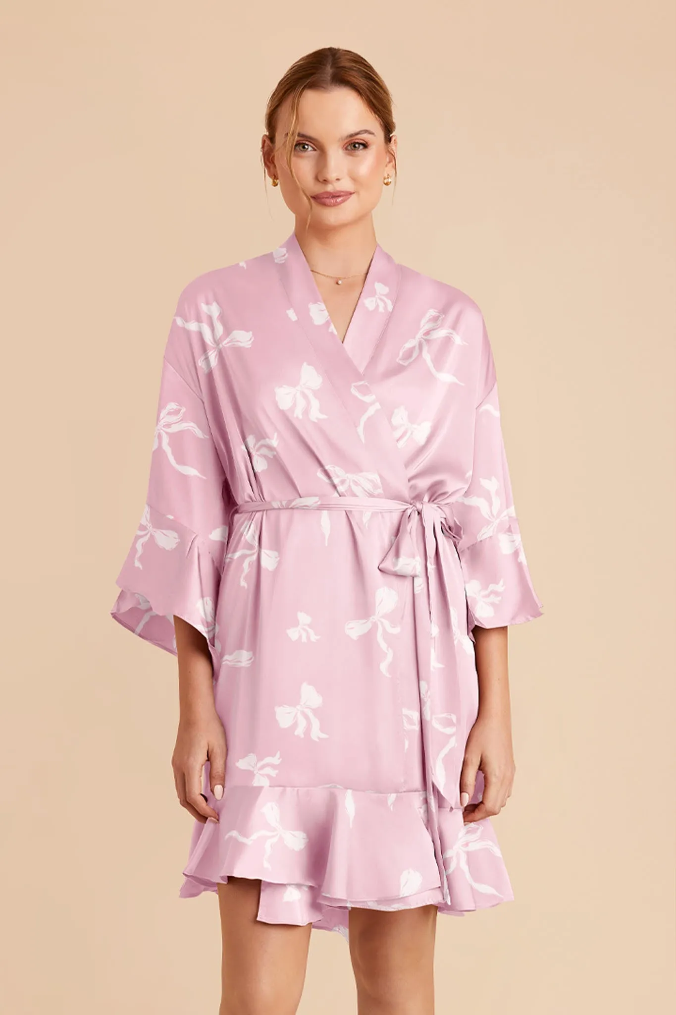 Kenny Matte Satin Robe - Dusty Pink Bows sold by Birdy Grey product image thumbnail 3
