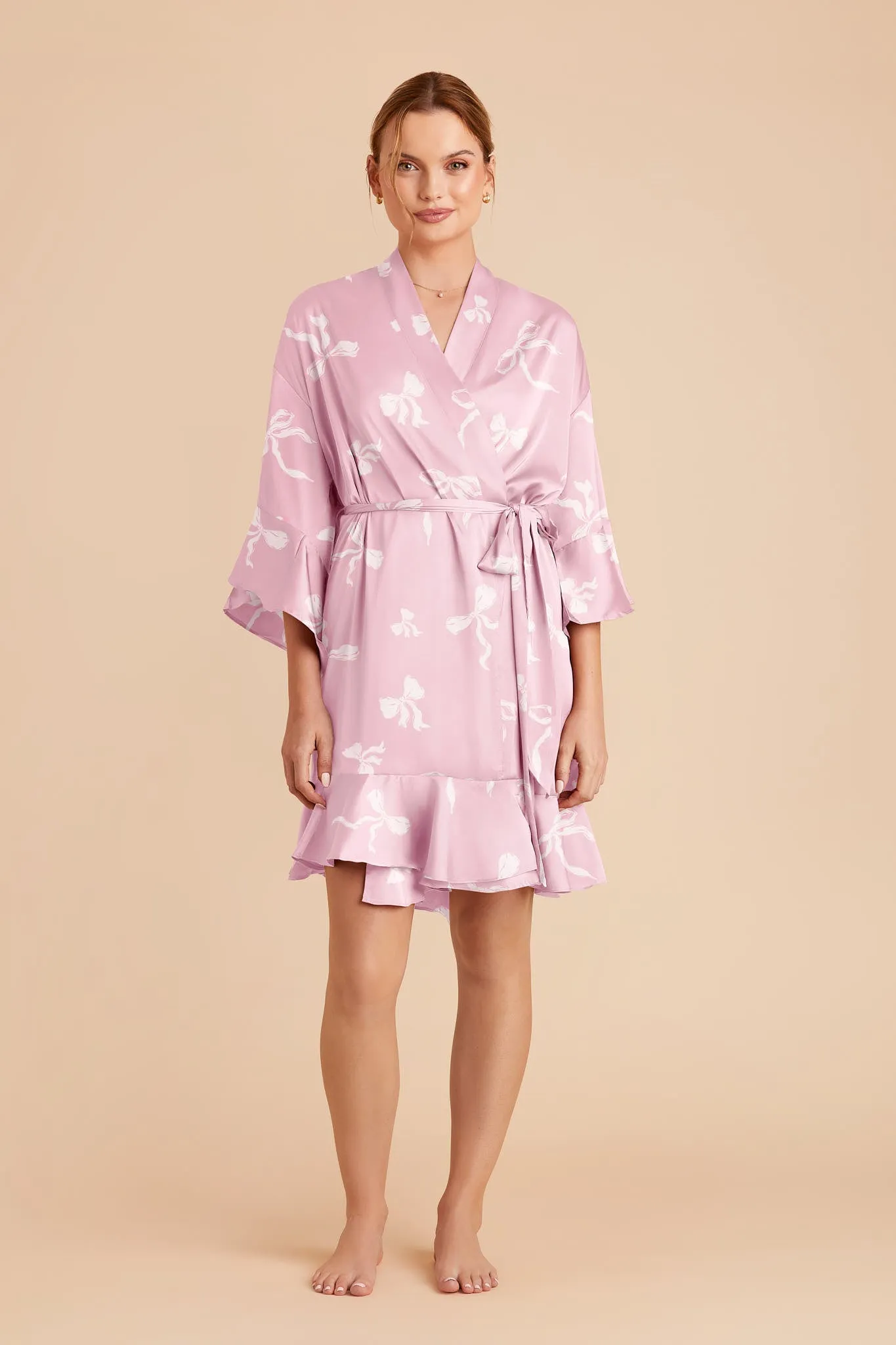 Kenny Matte Satin Robe - Dusty Pink Bows sold by Birdy Grey product image thumbnail 2