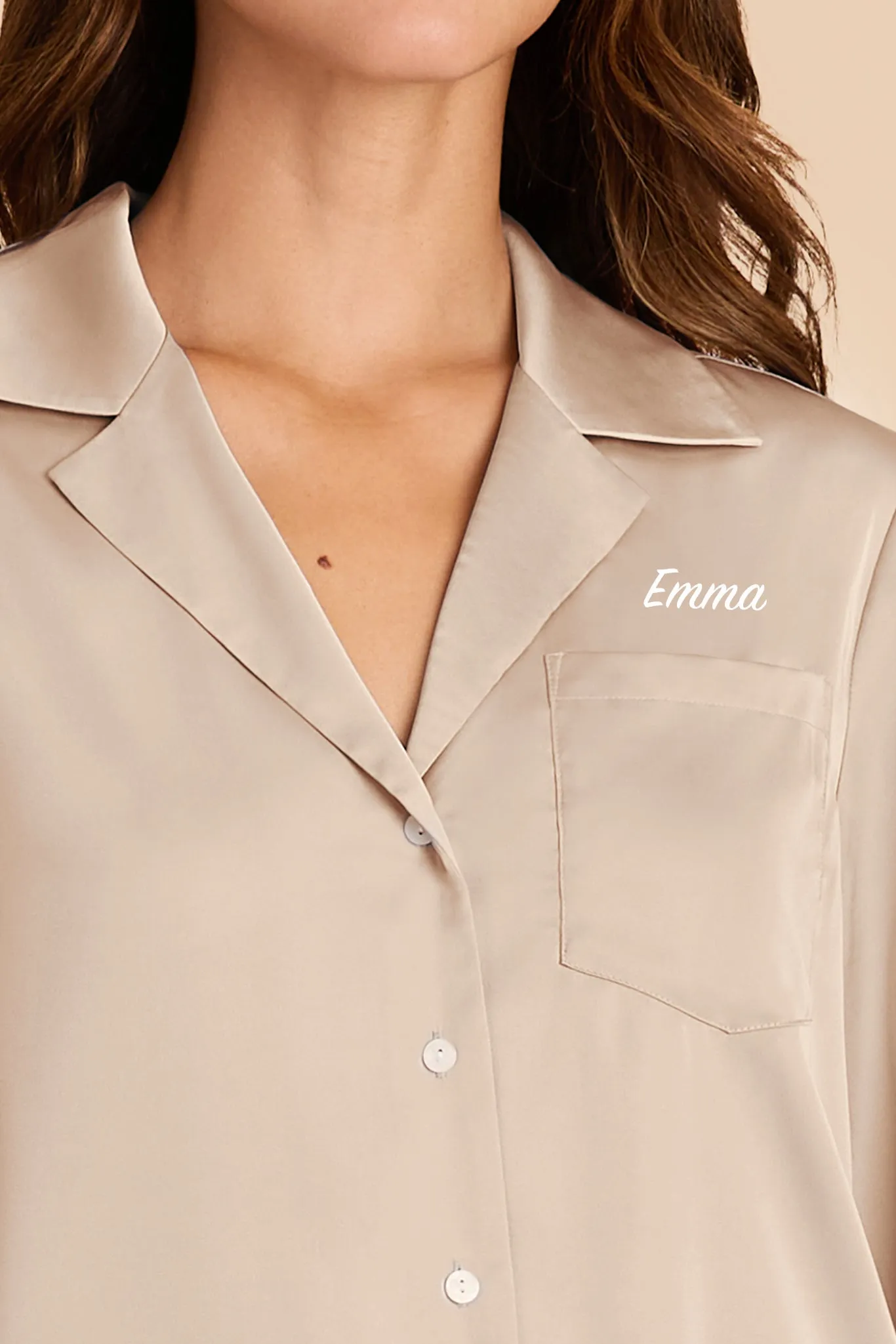 Emma Matte Satin Pajama Set - Neutral Champagne sold by Birdy Grey product image thumbnail 2