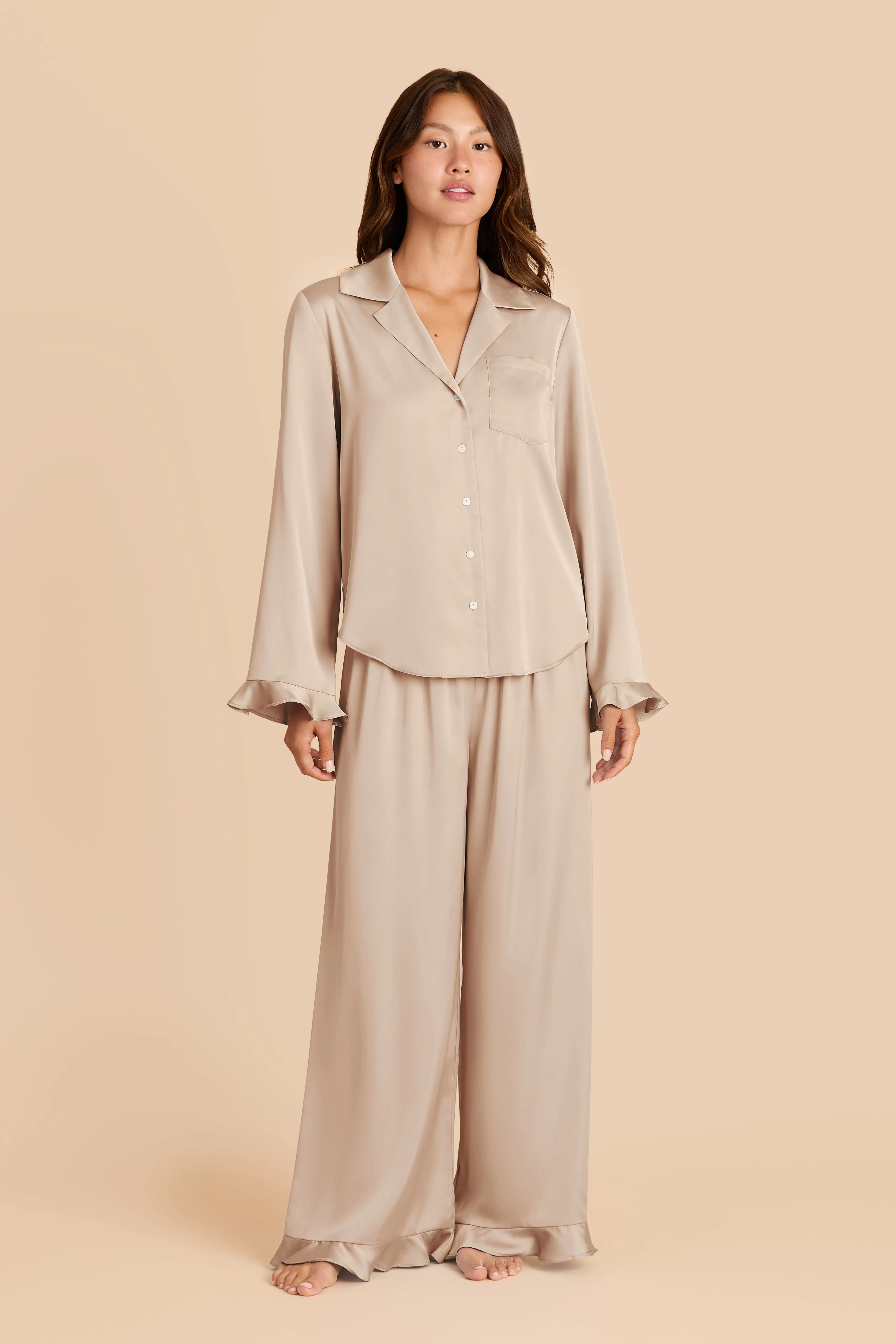 Emma Matte Satin Pajama Set - Neutral Champagne sold by Birdy Grey product image thumbnail 3