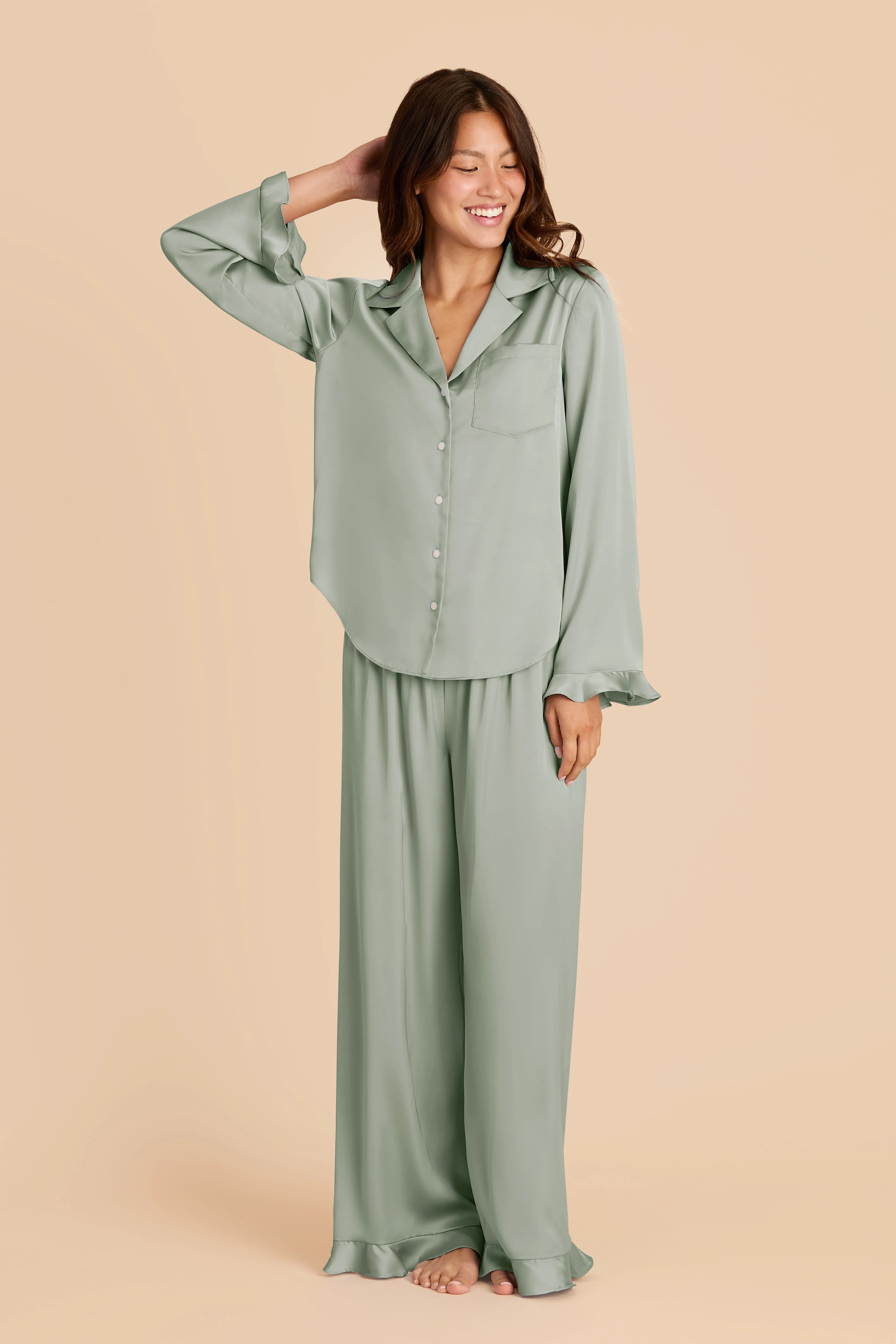 Emma Matte Satin Pajama Set - Sage sold by Birdy Grey product image thumbnail 4